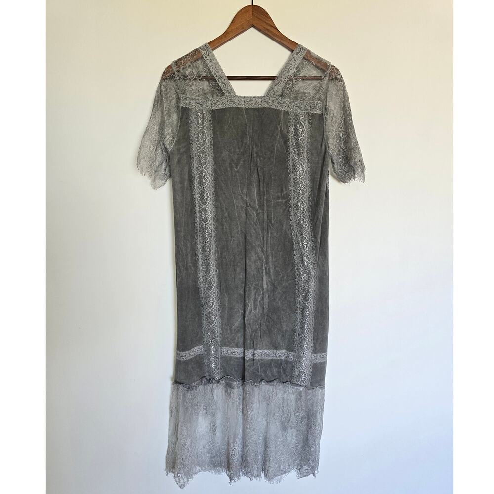 POL Gray Lace Overlay Midi Dress Boho Romantic Relaxed Fit Size Large - Picture 2 of 4